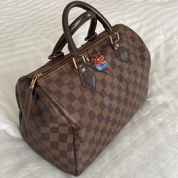 Louis Vuitton Damier Ebene Speedy 30 Custom Owl Detail - Picture 4 of 17